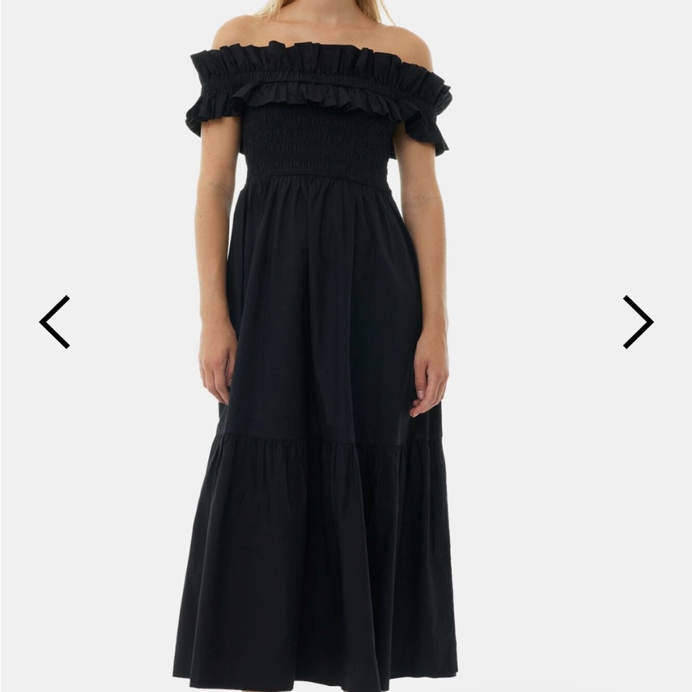 Ganni Black Cotton Poplin Long Smock Dress